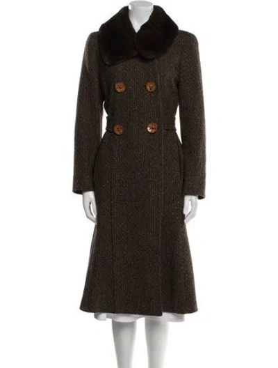 Pre-owned Max Mara Virgin Wool Tweed Pattern Faux Fur Coat In Multi