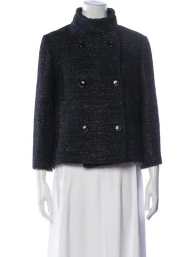 Pre-owned Max Mara Virgin Wool Tweed Pattern Jacket In Blue