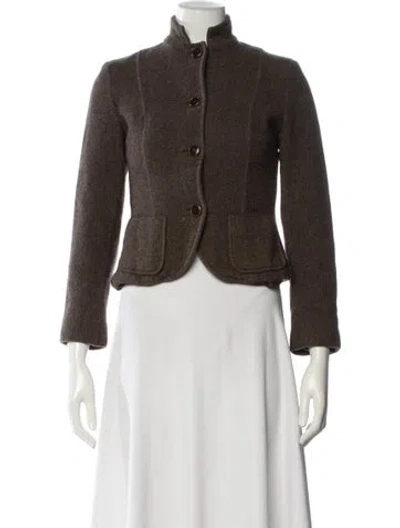 Pre-owned Max Mara Virgin Wool Tweed Pattern Jacket In Brown