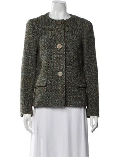 Pre-owned Max Mara Virgin Wool Tweed Pattern Jacket In Green