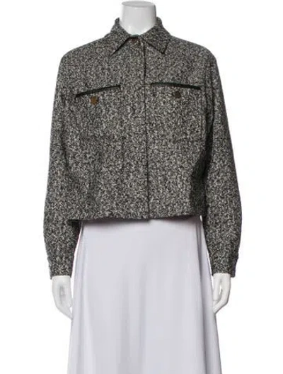 Pre-owned Max Mara Virgin Wool Tweed Pattern Jacket In White