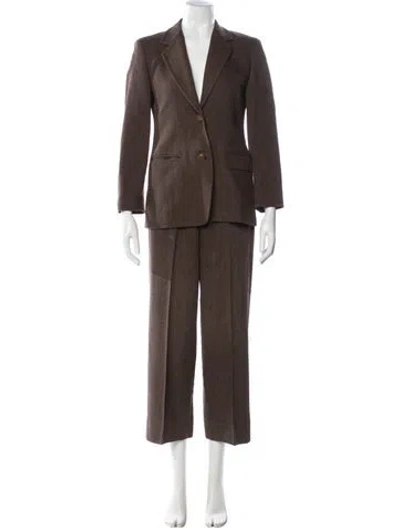 Pre-owned Max Mara Virgin Wool Tweed Pattern Pantsuit In Brown