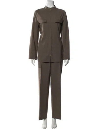 Pre-owned Max Mara Virgin Wool Tweed Pattern Pantsuit In Brown