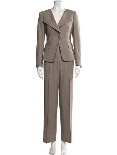 Pre-owned Max Mara Virgin Wool Tweed Pattern Pantsuit In Neutrals