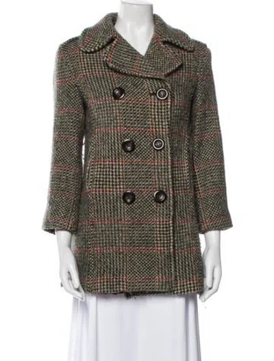 Pre-owned Max Mara Virgin Wool Tweed Pattern Peacoat In Neutral