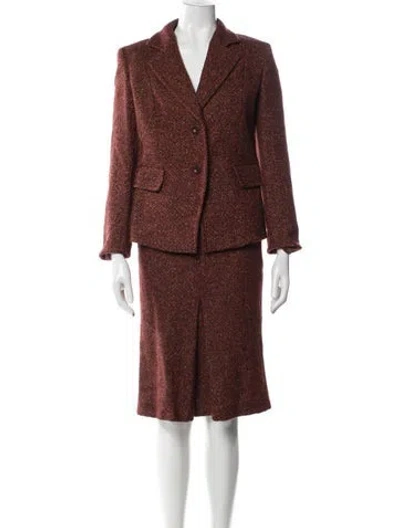 Pre-owned Max Mara Virgin Wool Tweed Pattern Skirt Set In Burgundy