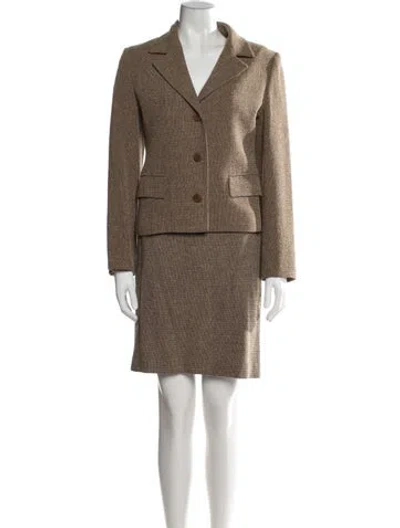 Pre-owned Max Mara Virgin Wool Tweed Pattern Skirt Suit In Brown