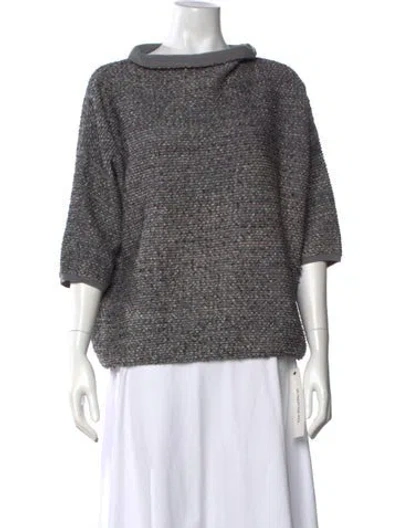 Pre-owned Max Mara Virgin Wool Tweed Pattern Sweater In Gray