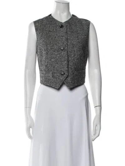 Pre-owned Max Mara Virgin Wool Tweed Pattern Vest In Black