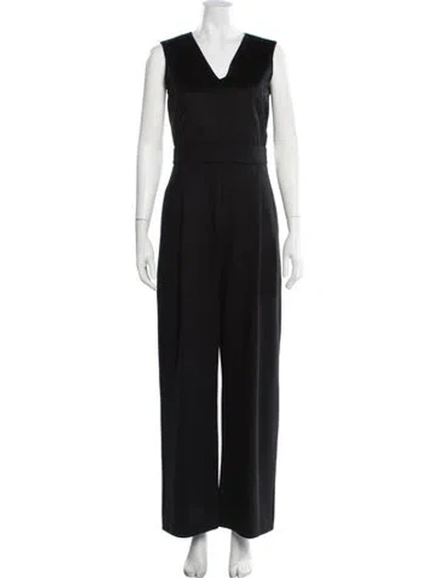 Pre-owned Max Mara Virgin Wool V-neck Jumpsuit In Black