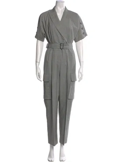 Pre-owned Max Mara Virgin Wool V-neck Jumpsuit In Gray