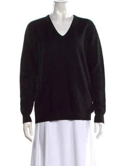 Pre-owned Max Mara Virgin Wool V-neck Sweater In Black