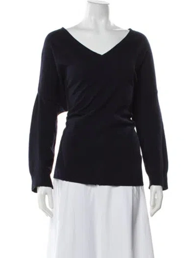 Pre-owned Max Mara Virgin Wool V-neck Sweater In Blue