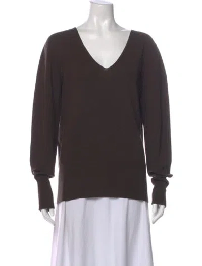 Pre-owned Max Mara Virgin Wool V-neck Sweater In Brown