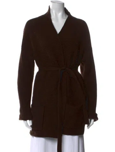 Pre-owned Max Mara Virgin Wool V-neck Sweater In Brown