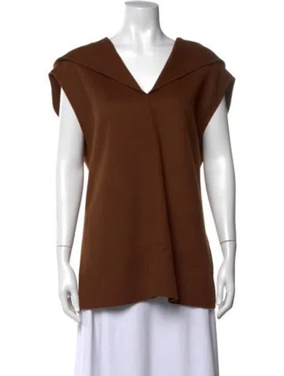 Pre-owned Max Mara Virgin Wool V-neck Sweater In Brown