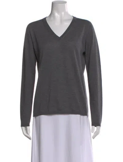 Pre-owned Max Mara Virgin Wool V-neck Sweater In Gray