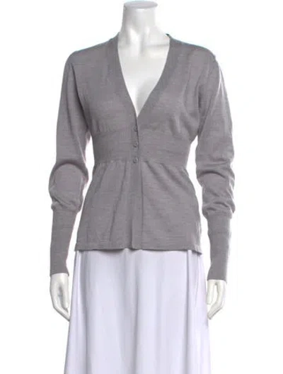 Pre-owned Max Mara Virgin Wool V-neck Sweater In Grey