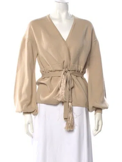 Pre-owned Max Mara Virgin Wool V-neck Sweater In Neutral