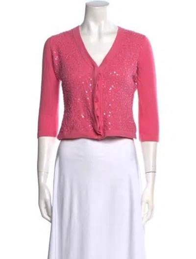 Pre-owned Max Mara Virgin Wool V-neck Sweater In Pink