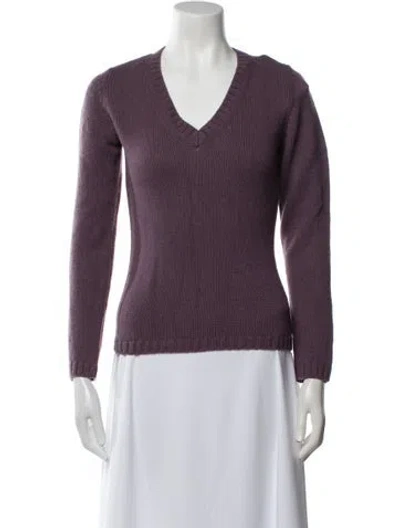 Pre-owned Max Mara Virgin Wool V-neck Sweater In Purple