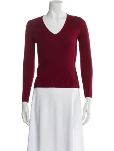 Pre-owned Max Mara Virgin Wool V-neck Sweater In Red