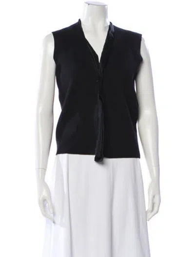 Pre-owned Max Mara Virgin Wool V-neck Top In Black