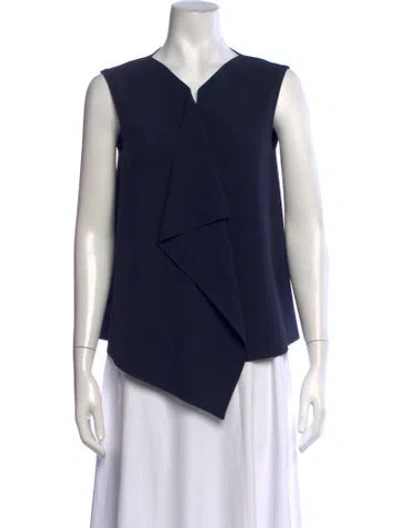 Pre-owned Max Mara Virgin Wool V-neck Top In Blue