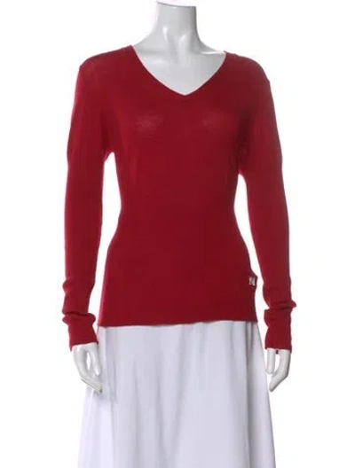 Pre-owned Max Mara Virgin Wool V-neck Top In Red