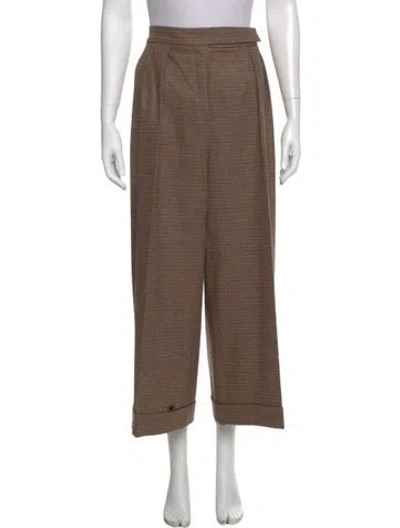 Pre-owned Max Mara Virgin Wool Wide Leg Pants In Brown