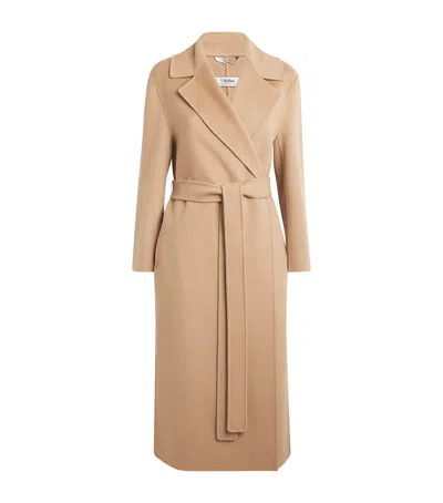 Max Mara Virgin Wool Wrap Coat In Beige