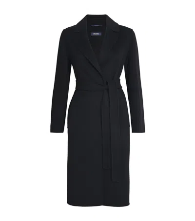 Max Mara Virgin Wool Wrap Coat In Black