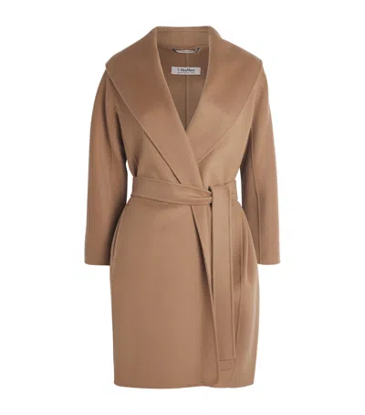Max Mara Virgin Wool Wrap Coat In Brown