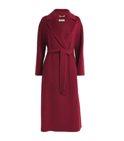 Max Mara Virgin Wool Wrap Coat In Burgundy