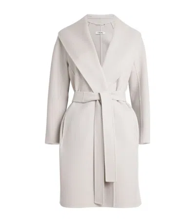 Max Mara Messi Brushed Wool Belted Coat In Pearl Grey