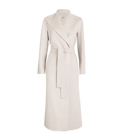 Max Mara Virgin Wool Wrap Coat In Grey