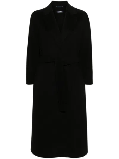 Max Mara Virgin Wool Wrap Coat With Elegant Belt And Timeless Design In Black