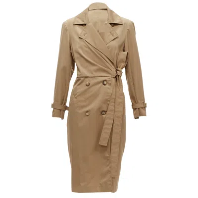 Max Mara Virgin Wool Wrap Tie Trench Coat Dress In Brown