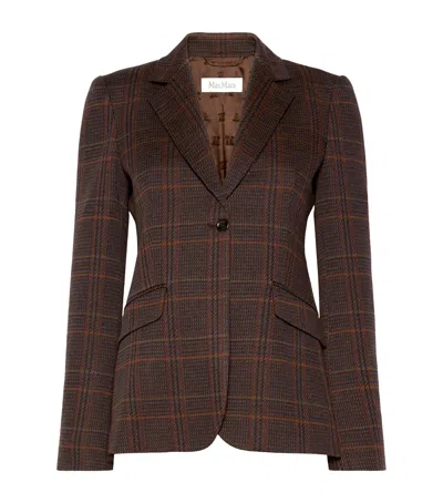 Max Mara Virgin Wool-blend Prince Of Wales Check Blazer In Burgundy