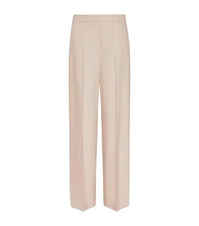 Max Mara Virgin Wool-blend Straight Trousers In Nude