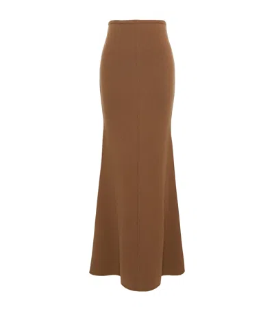 Max Mara Virgin Wool-cashmere Knitted Maxi Skirt In Brown