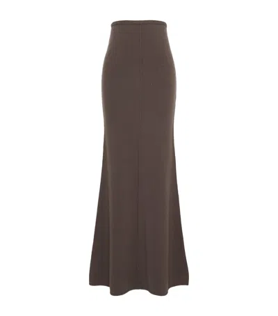 Max Mara Virgin Wool-cashmere Knitted Maxi Skirt In Brown