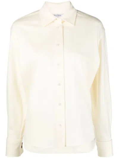 Max Mara Virgin-wool Long-sleeve Shirt In White
