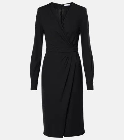 Max Mara Virtus Long Sleeve Jersey Faux Wrap Dress In Black