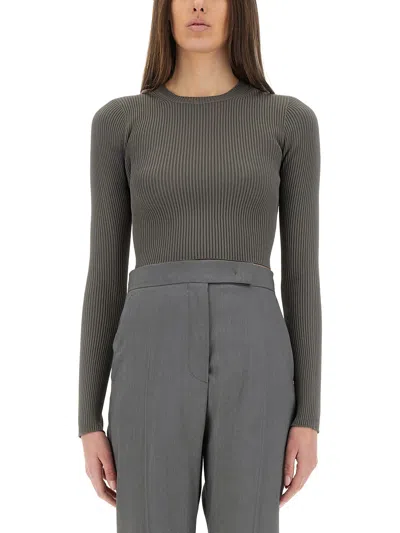 Max Mara Arcella Stretch Viscose Crepe Rib Top In Grey