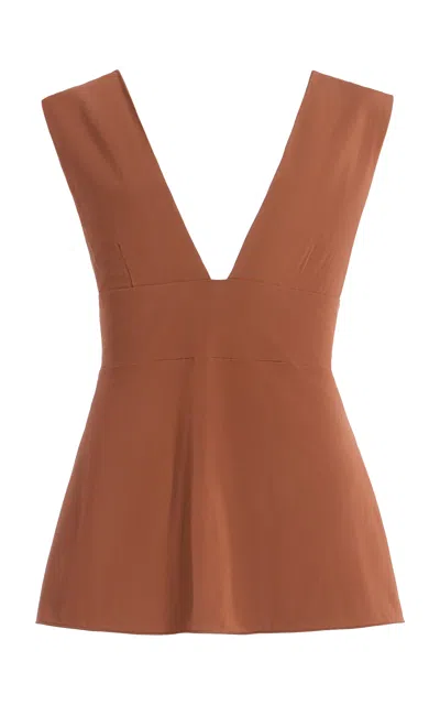 Max Mara Viscose Crepe Jersey V-neck Top In Brown