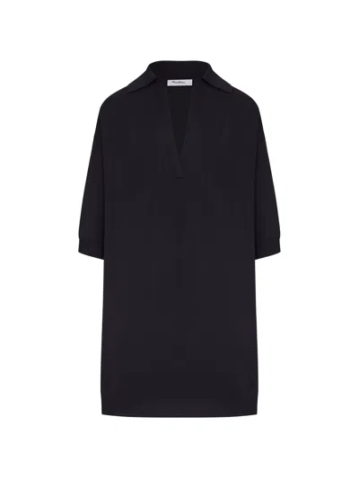 Max Mara Viscose Crepe Sweater With Cloth Stitch And Dropped Shoulder Short Sleeves (size M) In Nero