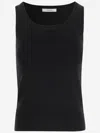 Max Mara Fitted Black Tank Top With Embossed Branding In Black