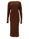Max Mara Viscose Draped Gown With Statement Draping In Brown