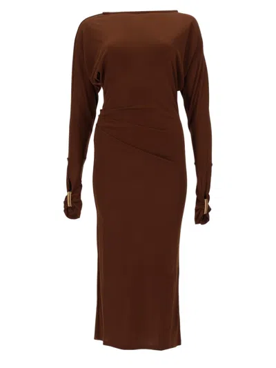 Max Mara Viscose Draped Gown With Statement Draping In Brown